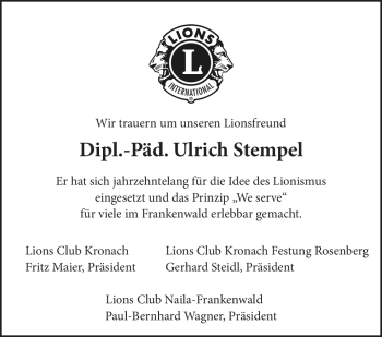 Traueranzeige von Ulrich Stempel von Neue Presse Coburg