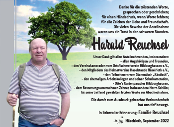 Traueranzeige von Harald Reuchsel von Südthüringer Presse