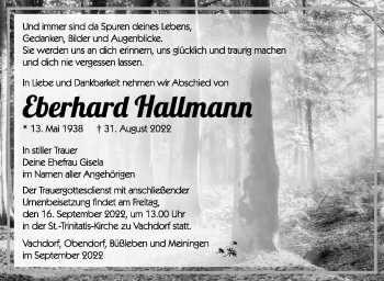 Traueranzeige von Eberhard Hallmann von Südthüringer Presse