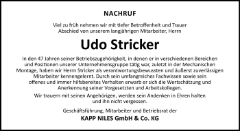 Traueranzeige von Udo Stricker von Neue Presse Coburg