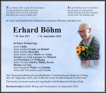 Traueranzeige von Erhard Böhm von Südthüringer Presse