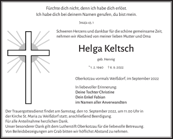 Traueranzeige von Helga Keltsch von Frankenpost