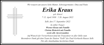 Traueranzeige von Erika Kraus von Frankenpost