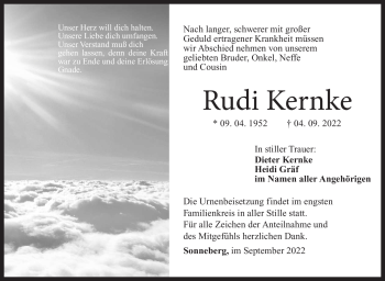 Traueranzeige von Rudi Kernke von Südthüringer Presse