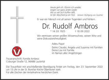 Traueranzeige von Rudolf Ambros von Neue Presse Coburg