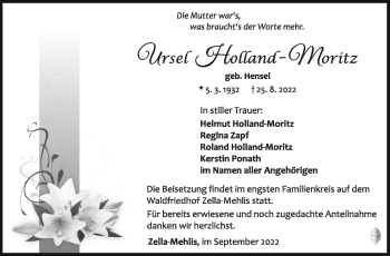 Traueranzeige von Ursel Holland-Moritz von Südthüringer Presse