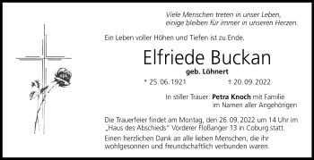 Traueranzeige von Elfriede Buckan von Neue Presse Coburg
