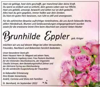 Traueranzeige von Brunhilde Eppler von Südthüringer Presse
