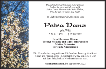 Traueranzeige von Petra Danz von Südthüringer Presse