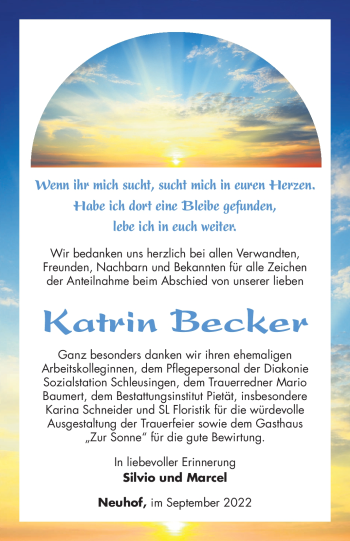 Traueranzeige von Katrin Becker von Südthüringer Presse