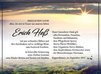Traueranzeige von Erich Heß von Südthüringer Presse