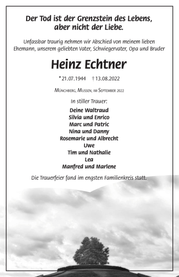 Traueranzeige von Heinz Echtner von Frankenpost