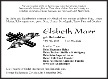 Traueranzeige von Elsbeth Marr von Südthüringer Presse