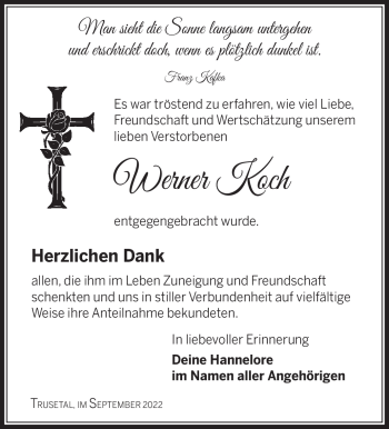 Traueranzeige von Werner Koch von Südthüringer Presse