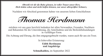 Traueranzeige von Thomas Herdmann von Südthüringer Presse