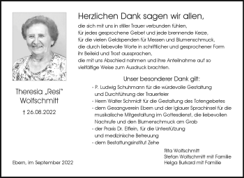 Traueranzeige von Theresia Wolfschmitt von Neue Presse Coburg