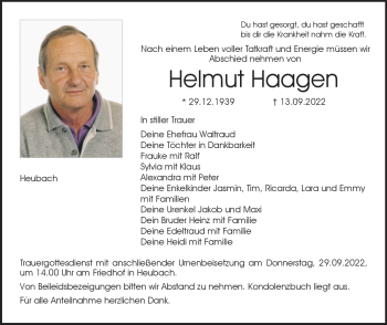 Traueranzeige von Helmut Haagen von Neue Presse Coburg