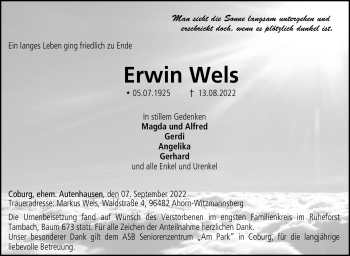 Traueranzeige von Erwin Wels von Neue Presse Coburg