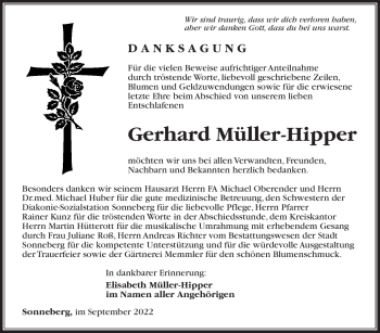 Traueranzeige von Gerhard Müller-Hipper von Südthüringer Presse
