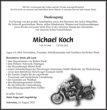 Traueranzeige von Michael Koch von Südthüringer Presse