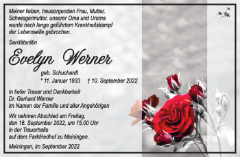 Traueranzeige von Evelyn Werner von Südthüringer Presse