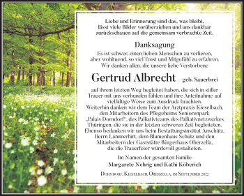 Traueranzeige von Gertrud Albrecht von Südthüringer Presse