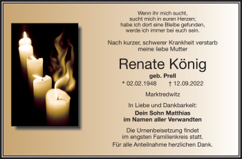 Traueranzeige von Renate König von Frankenpost
