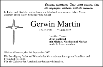Traueranzeige von Gerwin Martin von Neue Presse Coburg