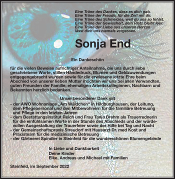 Traueranzeige von Sonja End von Südthüringer Presse