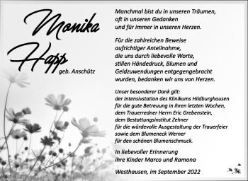 Traueranzeige von Monika Happ von Südthüringer Presse