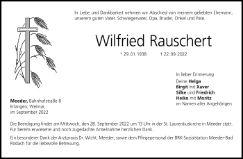 Traueranzeige von Wilfried Rauschert von Neue Presse Coburg
