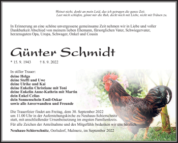 Traueranzeige von Günter Schmidt von Südthüringer Presse
