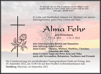 Traueranzeige von Alma Fehr von Südthüringer Presse