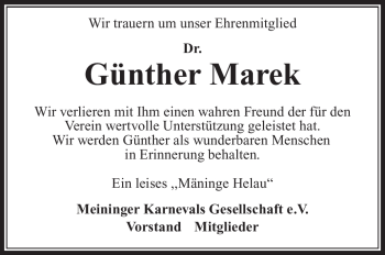 Traueranzeige von Günther Marek von Südthüringer Presse