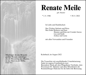 Traueranzeige von Renate Meile von Frankenpost