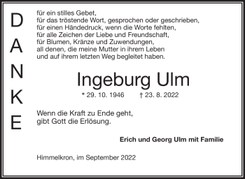 Traueranzeige von Ingeburg Ulm von Frankenpost