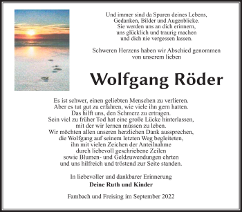 Traueranzeige von Wolfagang Röder von Südthüringer Presse