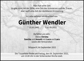 Traueranzeige von Günther Wendler von Neue Presse Coburg