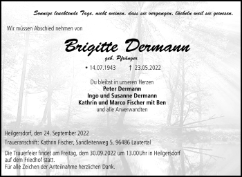 Traueranzeige von Brigitte Dermann von Neue Presse Coburg