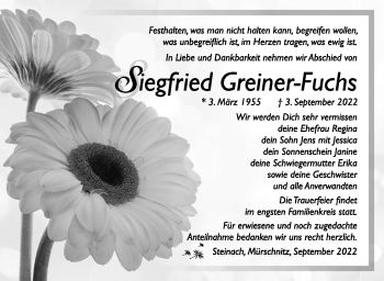 Traueranzeige von Siegfried Greiner-Fuchs von Südthüringer Presse
