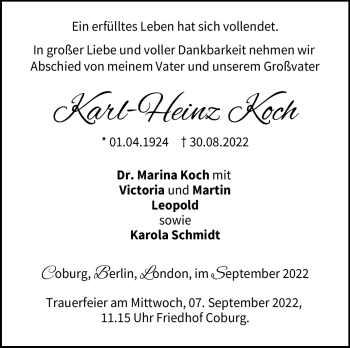 Traueranzeige von Karl-Heinz Koch von Neue Presse Coburg