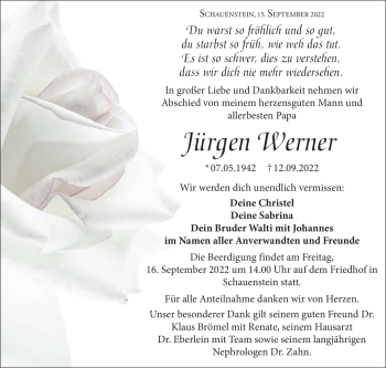 Traueranzeige von Jürgen Werner von Frankenpost