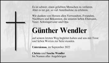 Traueranzeige von Günther Wendler von Neue Presse Coburg