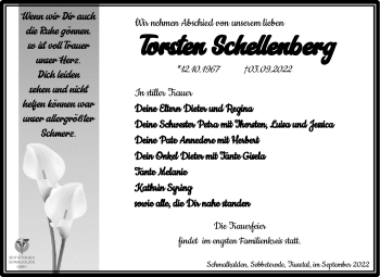 Traueranzeige von Torsten Schellenberg von Südthüringer Presse