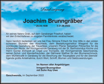 Traueranzeige von Joachim Brunngräber von Südthüringer Presse