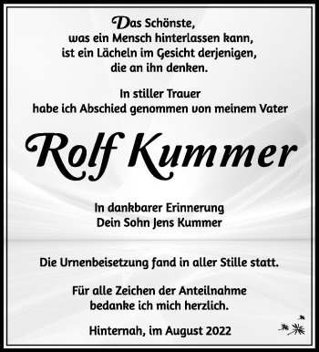 Traueranzeige von Rolf Kummer von Südthüringer Presse