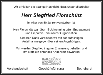 Traueranzeige von Siegfried Florschütz von Neue Presse Coburg