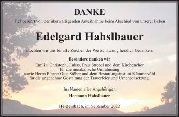Traueranzeige von Edelgard Hahslbauer von Südthüringer Presse