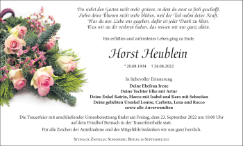 Traueranzeige von Horst Heublein von Südthüringer Presse