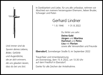 Traueranzeige von Gerhard Lindner von Neue Presse Coburg